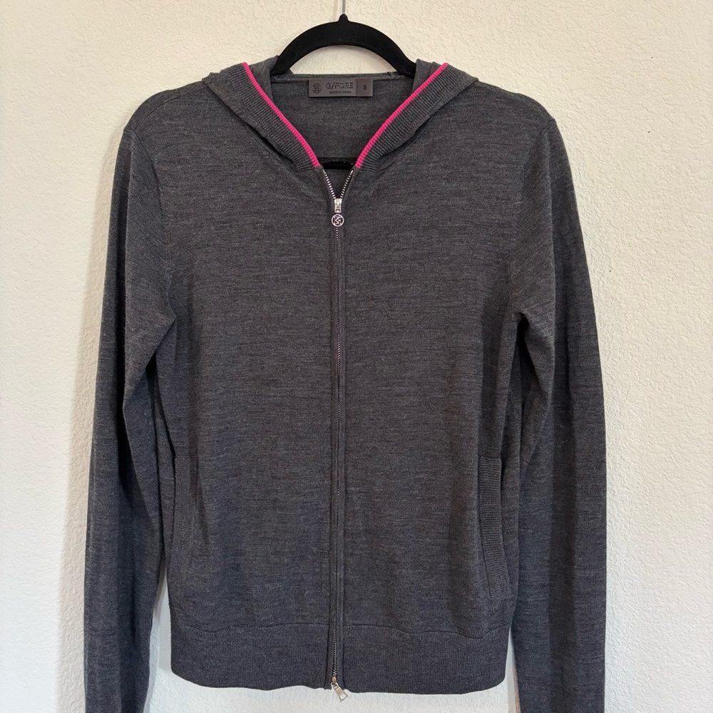 G/FORE Girls Golf Too Full Zip Hooded Wool Sweater Charcoal